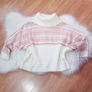 Kensie Pink & White Turtleneck Sweater